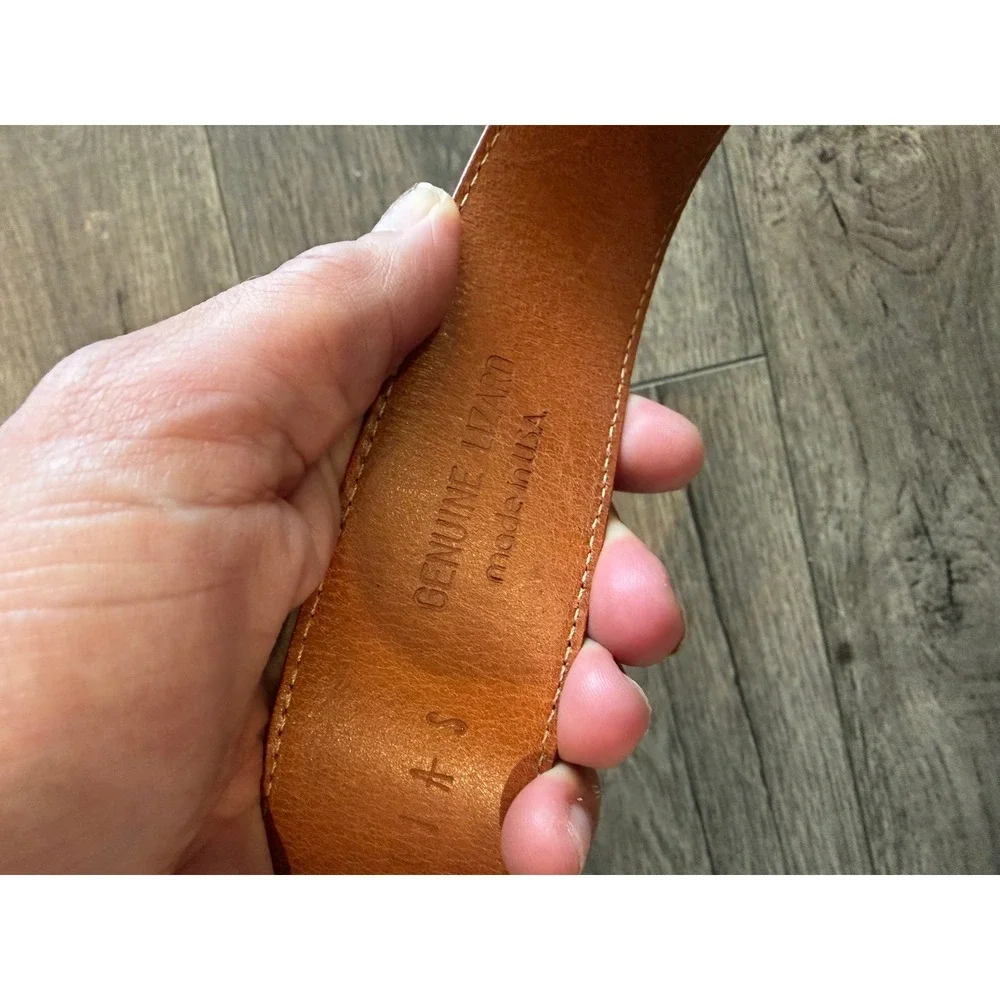 Bari Reias Vintage Genuine Lizard Leather Western‎ Belt Cognac Brown Size 30 USA